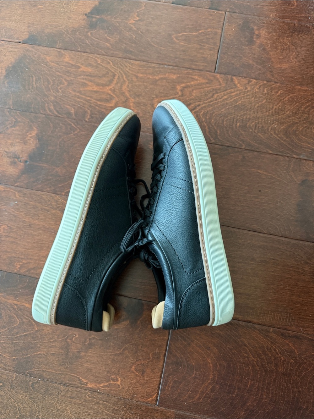 Men's Black ALDO Finespec Low-Top Leather Sneakers with Contrast White Sole.